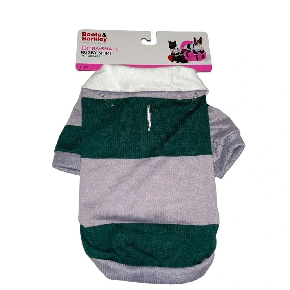 Boots & Barkley XS dog or cat rugby shirt pet apparel green purple stripe